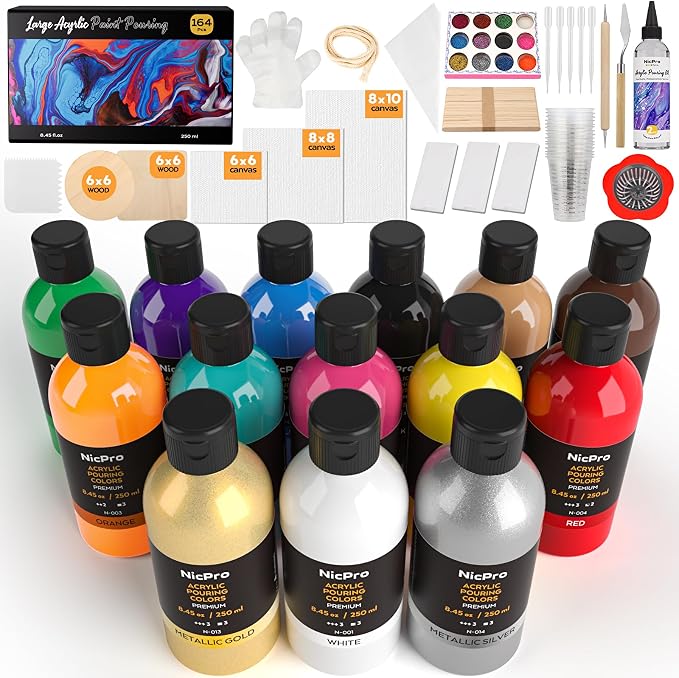 Nicpro 14 Colors 8.45oz Acrylic Pouring Paint Kit, Large Volume Premixed High by Nicpro