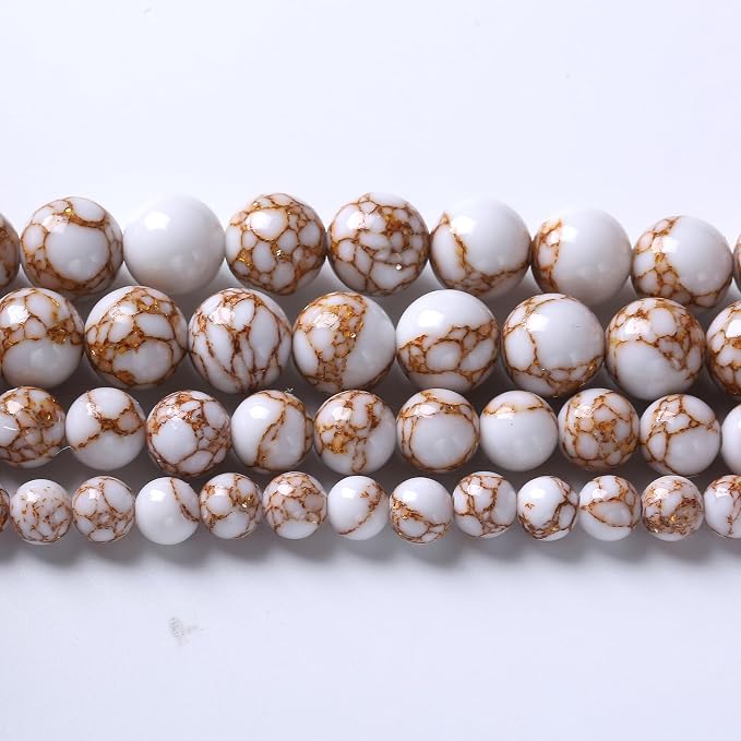 36pcs 10mm White Howlite Spun Gold Stone Beads by NaturalStoneBeads