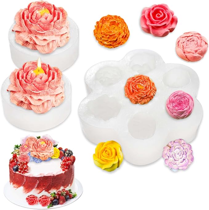 3 PCS Rose Flower Silicone Molds, Flower Candle Molds by Acxydm