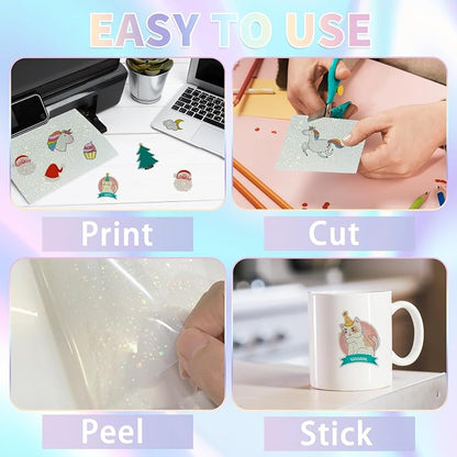 20 Sheets Holographic Sticker Paper, 8.5x11 Inch Clear Printable Vinyl Sticker - Image 3