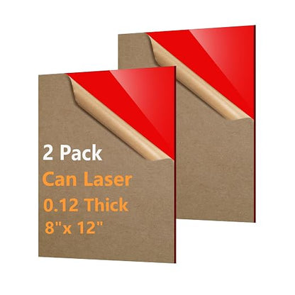 2 Pcs Red Acrylic Sheets for Laser Cutting Thick 3mm 8x12x1/8In Red Acrylic by Polvtor