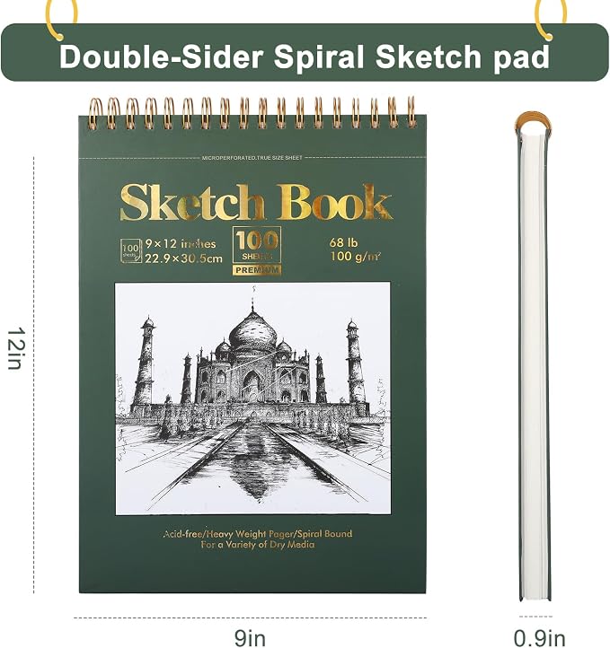 Ddaowanx 9" x 12" Sketch Book, 100 Sheets Spiral Bound Art Sketchbook, Acid - Image 2