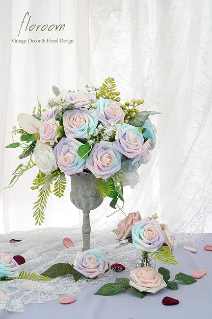 Floroom Artificial Flowers 25pcs Real Looking Whimsical Blush Foam Fake Roses - Image 2
