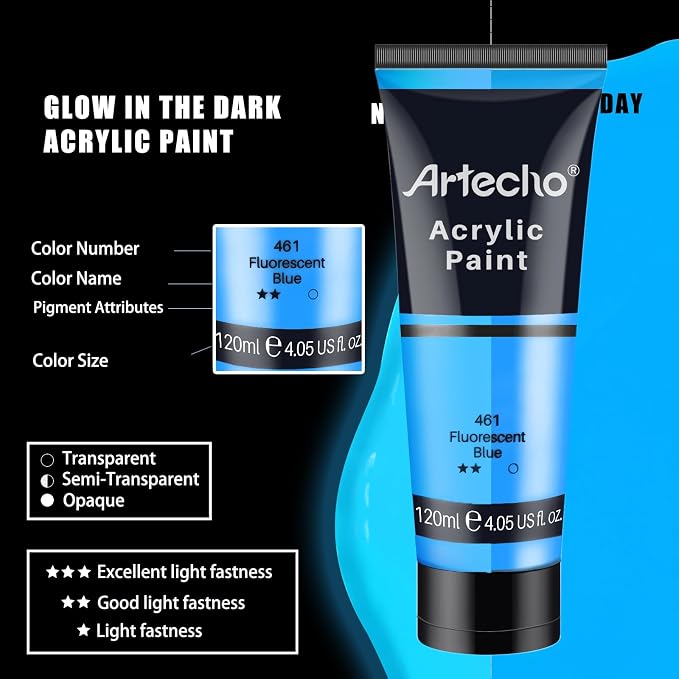 Artecho Glow in the Dark Paint, Neon Blue Paint Tubes, Art Craft Paints - Image 3