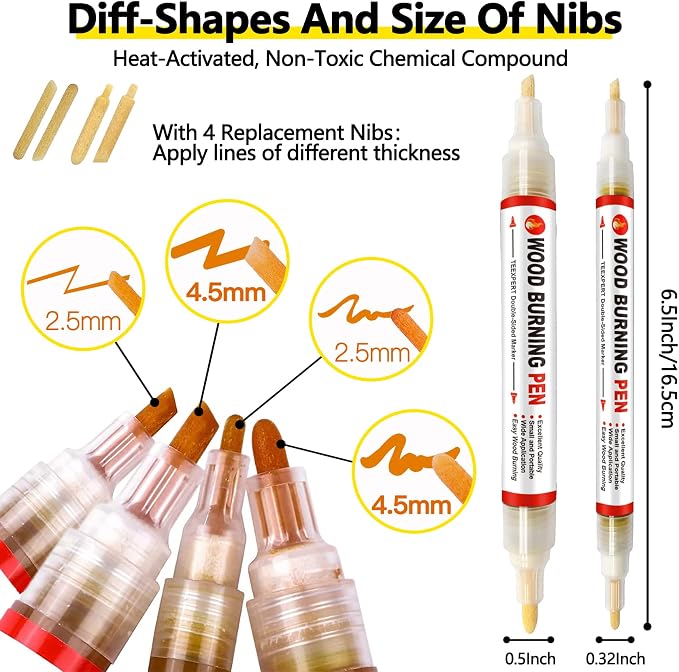 Teexpert Wood Burning Gel Pen Kit, 4 OZ Paste, 2 Double-Sided Scorch Pens - Image 3