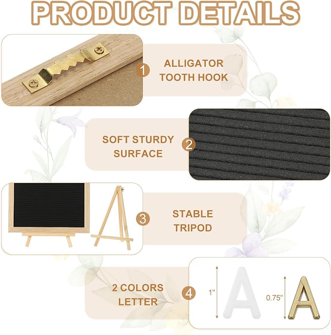 PATIKIL Felt Letter Board, 12x16Inches Black Wooden Changeable Message Board - Image 3
