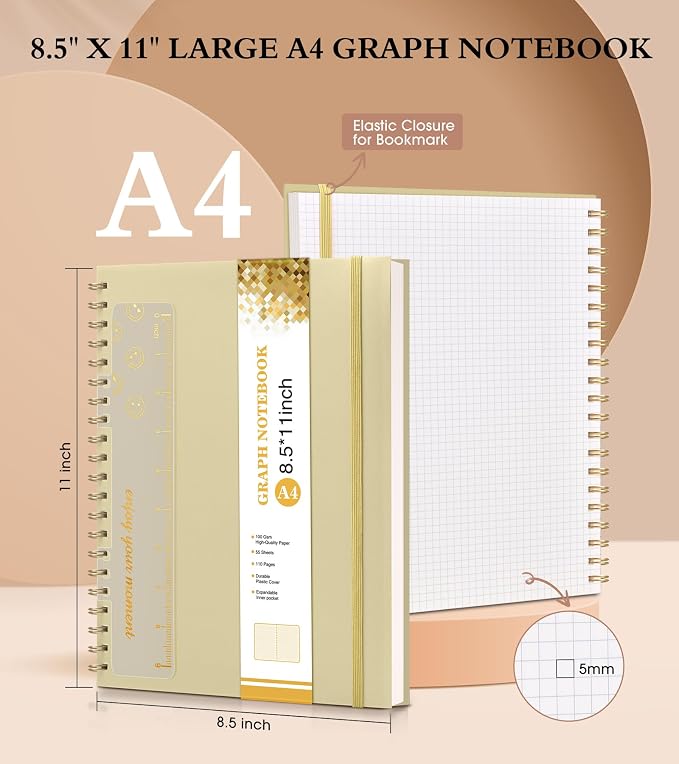 Graph Paper Notebook, Spiral Notebook Journal 8.5” x 11”, A4 Large Grid - Image 2