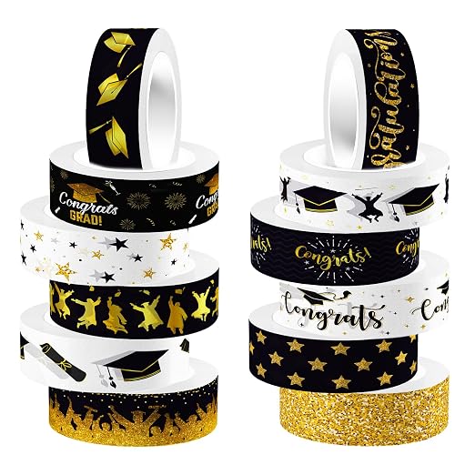 12 Rolls Graduation Washi Tape, Congratulations Grad Cap Decorative Paper by Unknown