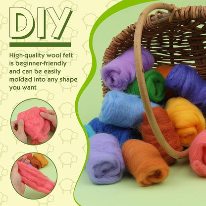 WONVOC 54 Colors Needle Felting Wool, 9.5oz/270g Roving Yarn, Wool Roving Bulk - Image 4