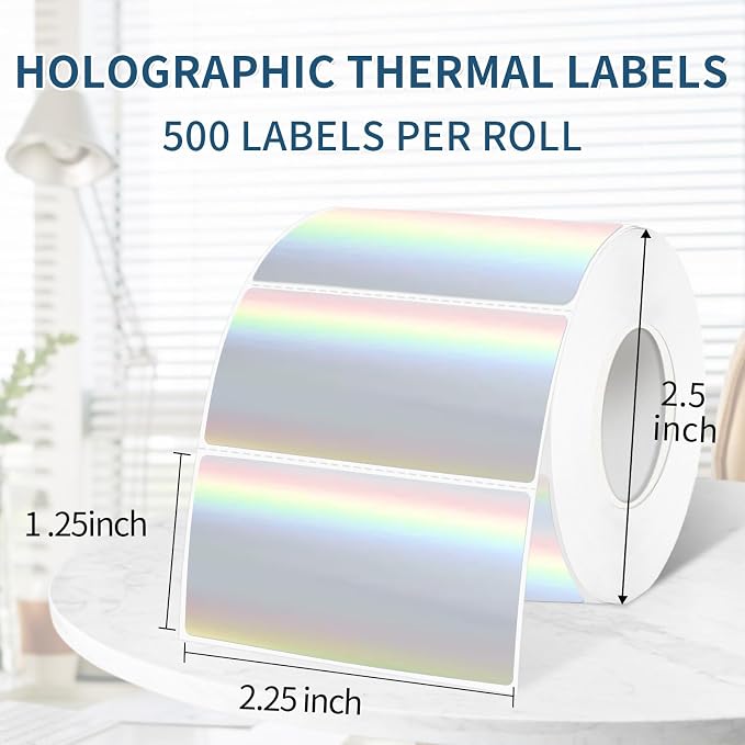 1.25" x 2.25" Holographic Thermal Label Stickers, Printable Rainbow Glitter - Image 2