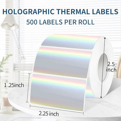 1.25" x 2.25" Holographic Thermal Label Stickers, Printable Rainbow Glitter - Image 2