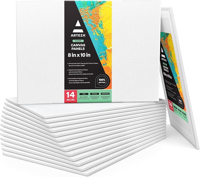 ARTEZA Canvas Boards for Painting, 8 x 10 Inches, Blank White Canvas Panels for by ARTEZA