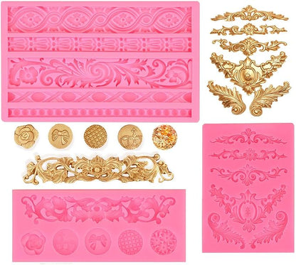 JOERSH 3PCS Baroque Scroll Molds Silicone Border Fondant Mold by JOERSH