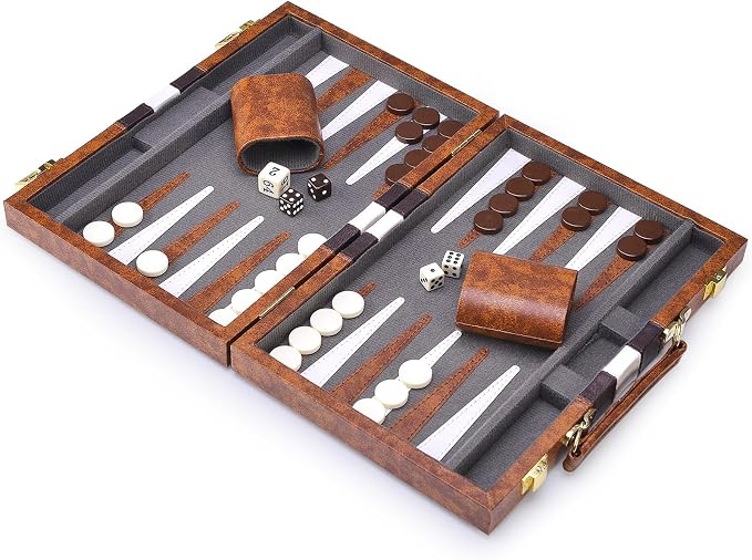 AMEROUS Backgammon Set, 11 Inches Classic Board Game withLeather Case, Folding - Image 5