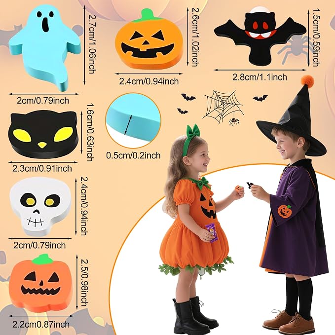 90 Pcs Halloween Mini Erasers for Kids, PLULON Goody Bag Fillers Pumpkin Black - Image 4