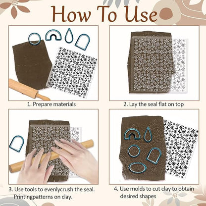 CHGCRAFT Daisy Polymer Clay Texture Sheets Butterfly Silicone Texture Stamp - Image 3