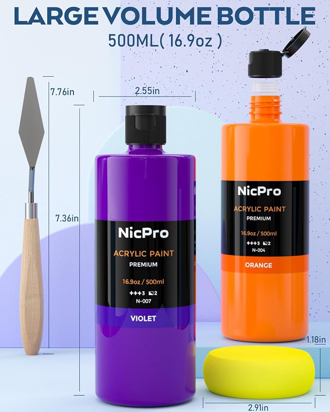 Nicpro 24 Colors Large Bulk Acrylic Paint Set, Rich Pigments Non Toxic - Image 3
