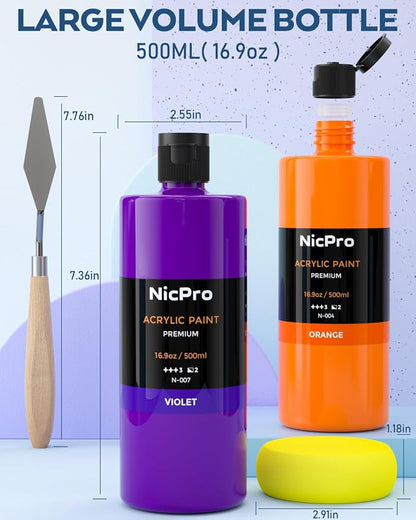 Nicpro 24 Colors Large Bulk Acrylic Paint Set, Rich Pigments Non Toxic - Image 3