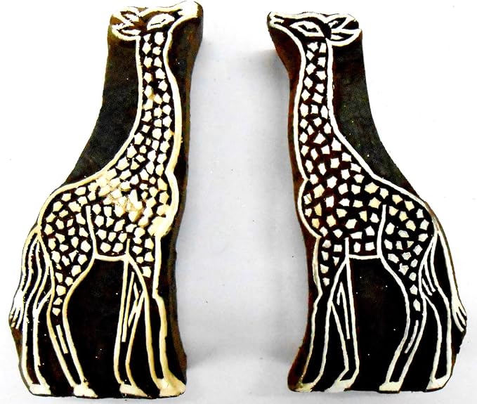 CraftsofIndia® Pair of Giraffe Wooden Blocks Stamps by CraftsofIndia