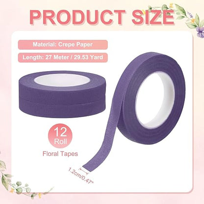 MECCANIXITY 12 Rolls Floral Tapes, 30 Yard x 1/16 in Florist Crepe Flowers - Image 2