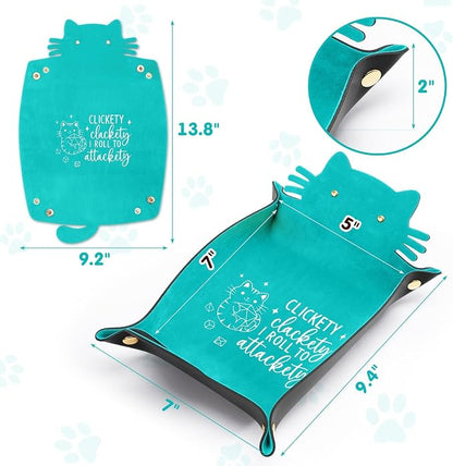 2Pcs Cat Dice Rolling Tray Novelty Folding Leather Dice Holder Portable Storage - Image 4