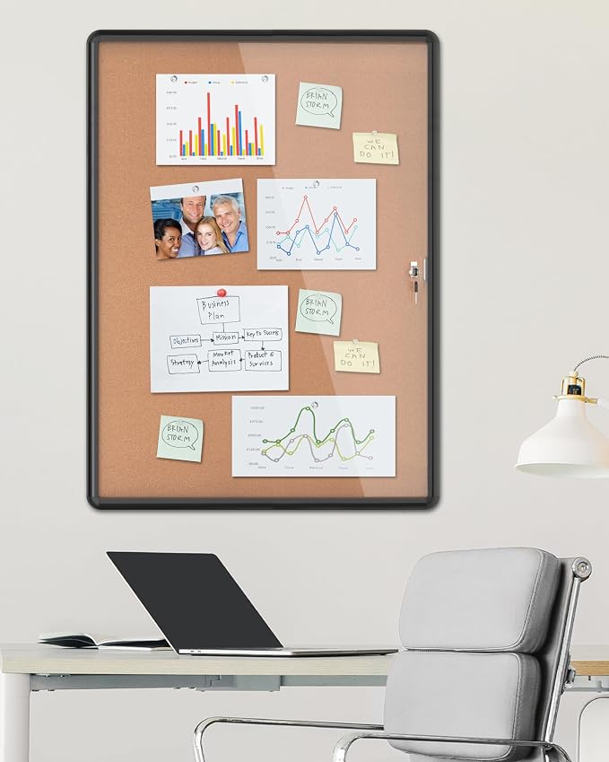 38"x28" Enclosed Bulletin Board, Lockable Weather-Resistant Aluminum Cork - Image 2