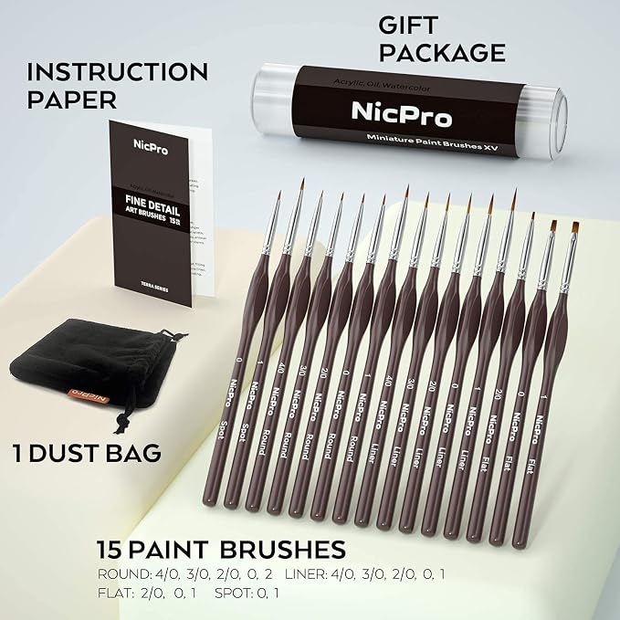 Nicpro 15 PCS Micro Fine Detail Paint Brush Set, Small Miniature Fine Tip - Image 7