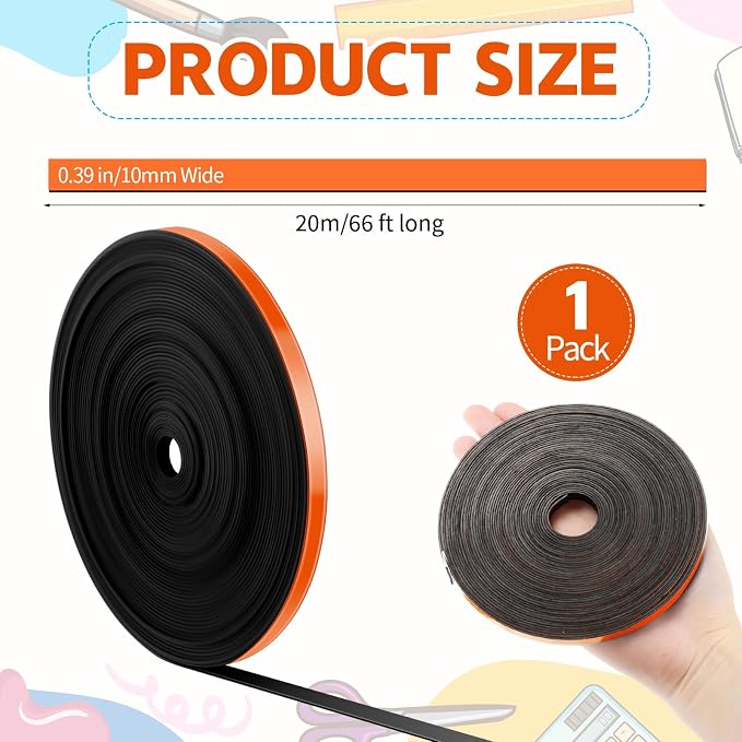 Magnetic Tape Roll Thin Strips, 0.39 Inch x 66 Feet Magnetic Board Dividers - Image 2