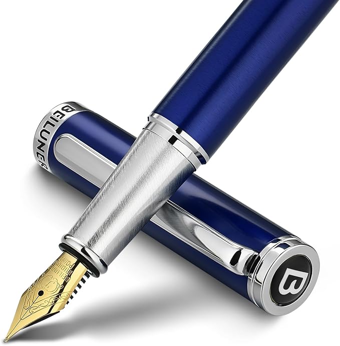 BEILUNER Luxury Fountain Pen Set, Solid 24K Gilded Fine Nib, Modern Classic by BEILUNER
