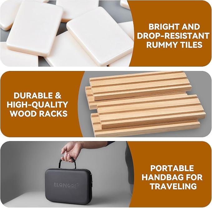 Rummy Cube Game Set with 4 Wooden Racks, 106 Rummy Tiles and Portable Case - Image 7