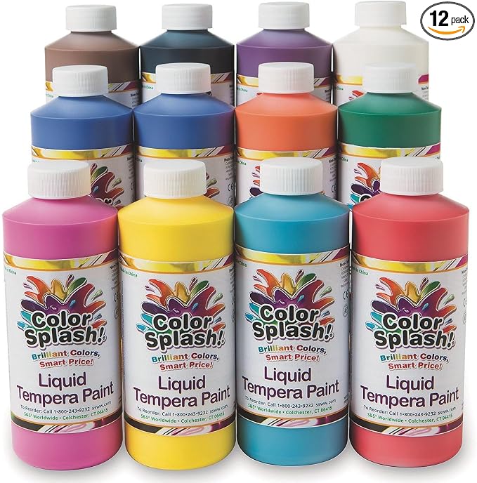 S&S Worldwide Color Splash! Liquid Tempera Bulk Paint, 16-oz Easy-Pour Squeeze by SSWorldwide
