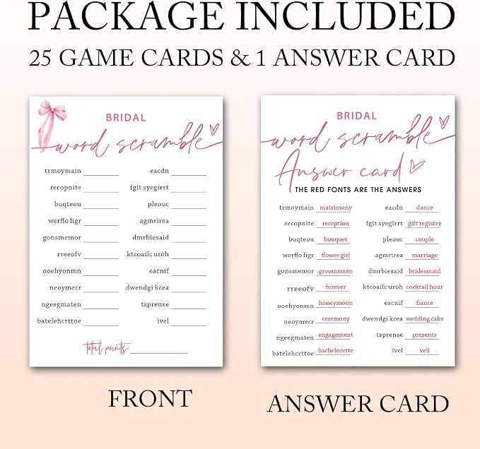 Bridal Shower Games Cards, Bridal Word Scramble, 25 Cards - Image 3