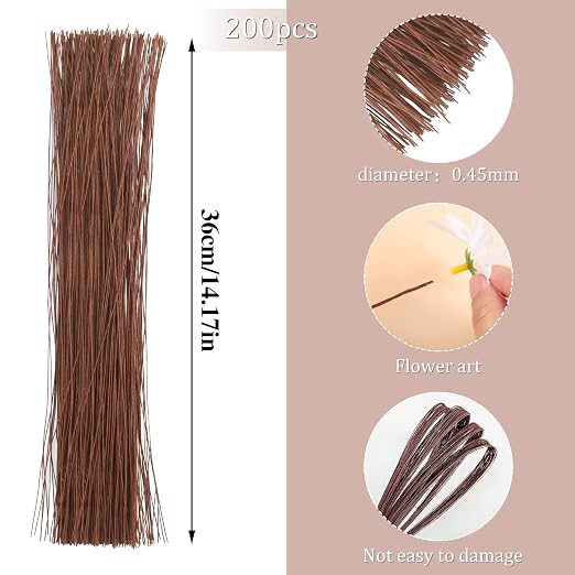 200 Pcs Floral Wire 26 Gauge Crafts Wire Florist Flower Wire Stems Brown Floral - Image 2