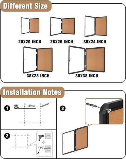 38"x28" Enclosed Bulletin Board, Lockable Weather-Resistant Aluminum Cork - Image 4