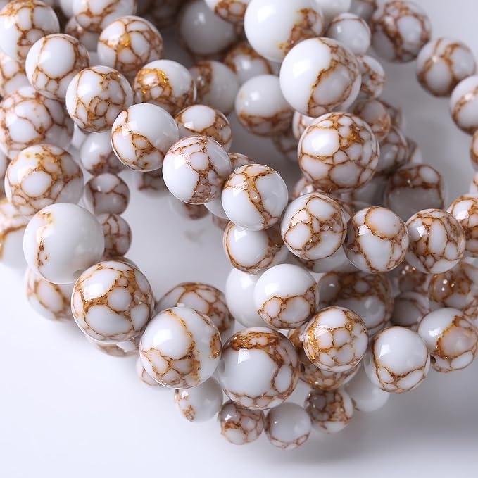 36pcs 10mm White Howlite Spun Gold Stone Beads - Image 5