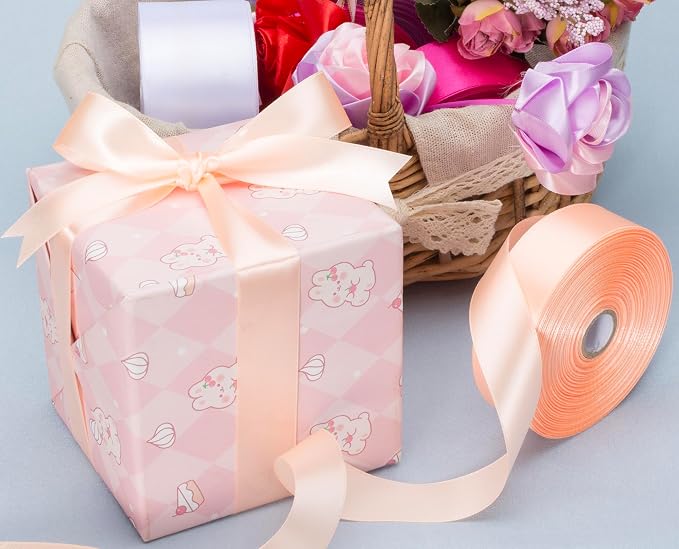 1 Inch Peach Solid Satin Ribbon, 50 Yards Craft Fabric Ribbon - Image 5
