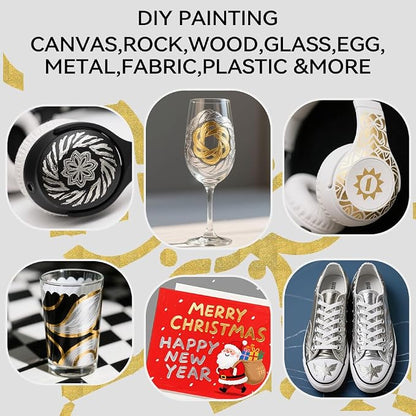 TRANSON 2 Gold, 2 Silver, 2 Black and 2 White Paint Markers Bold and Fine - Image 2