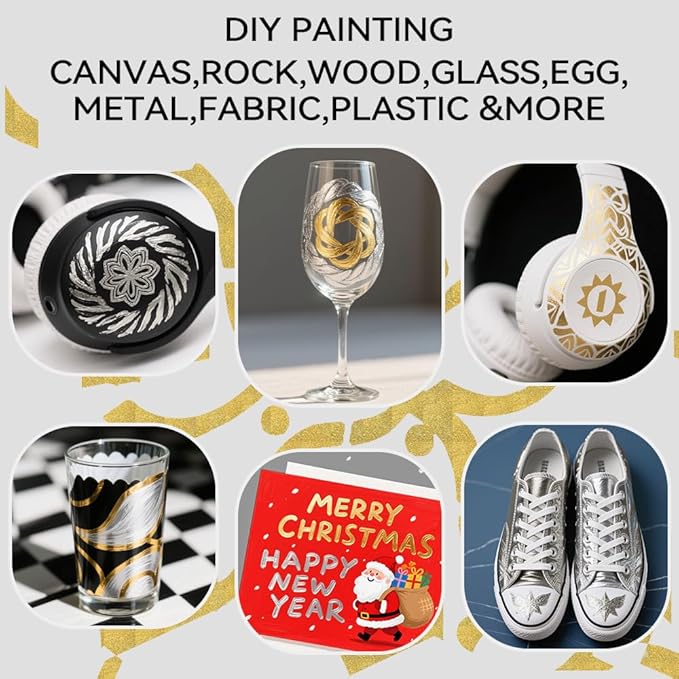 TRANSON 3 Gold, 3 Silver, 1 Black and 1 White Paint Markers Bold and Fine - Image 2