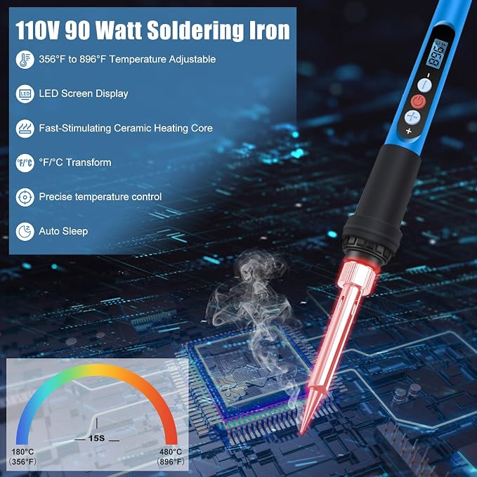 Soldering Iron Kit, 90W 110V Fast Heat up LCD Digital Soldering Gun kit - Image 2