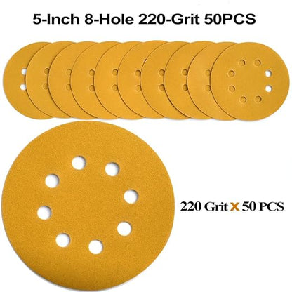5-Inch 8-Hole Hook and Loop Sanding Discs 220-Grit Random Orbit Sandpaper - Image 3