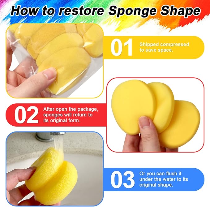 24 Pack Round Sponges Yellow Painting Sponges Synthetic Artist Sponge Pottery - Image 5