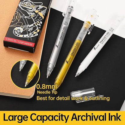 0.8mm Extra Fine Point 3 Colors Gel Pen Set White, Bullet Journaling & Holiday - Image 2