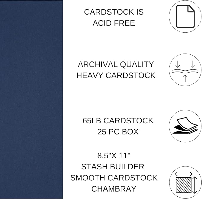 PA Paper Accents Stash Builder Cardstock 8.5" x 11" Chambray, 65lb Colored - Image 2