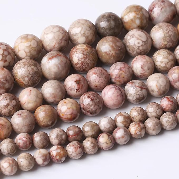32PCS 12MM Flowery Cowry Fossil Stone Beads Energy Healing Beads by JIANJING