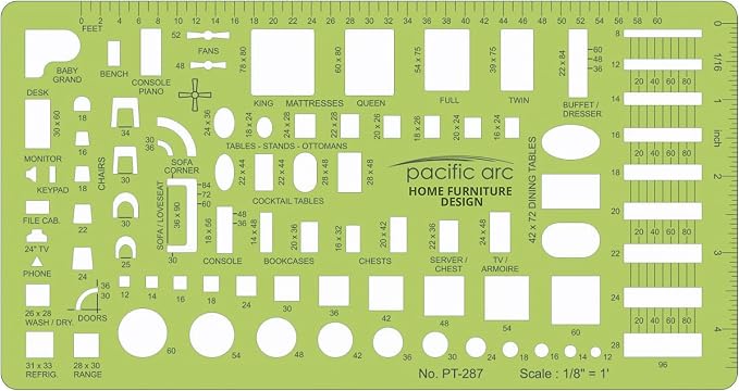 Pacific Arc, Furniture Template, 1/8 inch Scale. Drawing aid Stencil by PacificArc