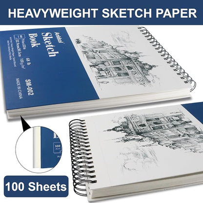 9" x 12" Sketch Book Set, Drawing Paper Pad, Double-Sided Hardcover Sketchbook - Image 3