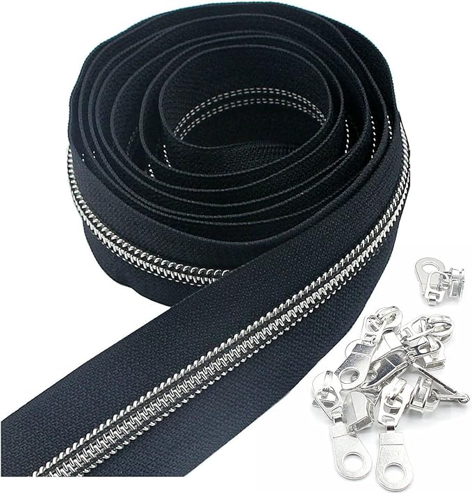 Leekayer #5 Silver Metallic Nylon Coil Zippers by The Yard Bulk 10 Yards Zipper by Leekayer