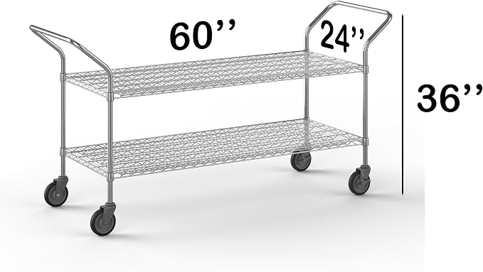 24" W x 60" L x 36" H Chrome Heavy Duty Utility Cart | 2-Tier | NSF Commercial - Image 2