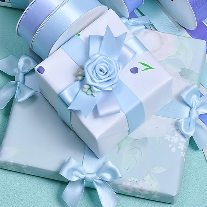 1" x 100 Yards Sky Blue Polyester Satin Ribbon Single Faced Bulk Fabric Ribbons - Image 8