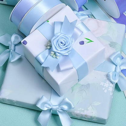 1" x 100 Yards Sky Blue Polyester Satin Ribbon Single Faced Bulk Fabric Ribbons - Image 8
